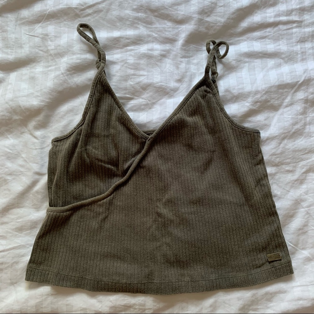 Olive Green Ribbed Cropped Tank Top